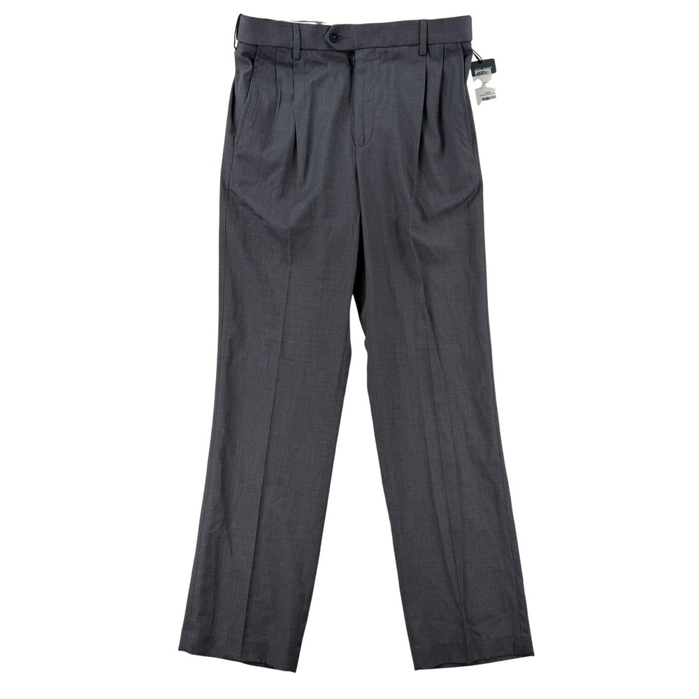 Sears Dress Pants Mens 32x32 Gray Classic Fit Microfiber Stretch Pleated NWT